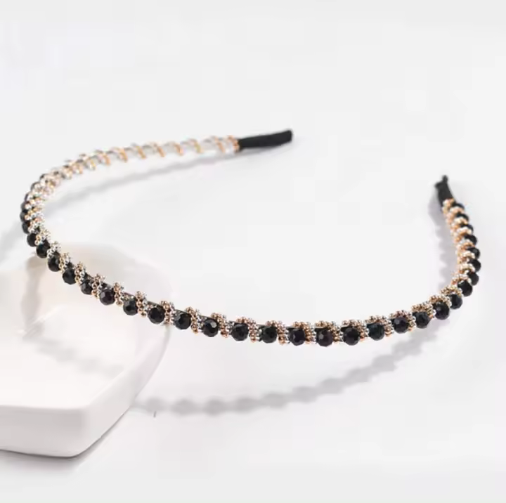 Diadema de cristal antideslizante hecha a mano con temperamento simple y cuentas de diamantes de agua, elegante tocado de cuerda para la cabeza, delicado (azul) - 1