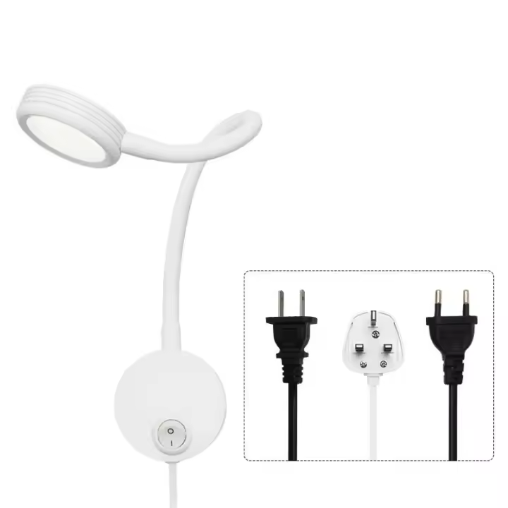 Lámpara de lectura de pared de 5 W, lámpara de pared LED de cuello de cisne flexible, luz para cabecero, blanco frío 6000 K, con interruptor de enchufe, blanco - 1
