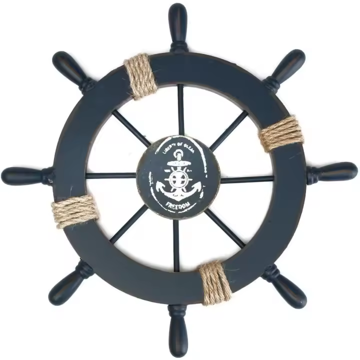 Pirata para decoración de paredes, rueda de barco de madera con ancla - 1