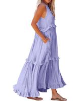 Vestido De Verano Para Mujer Con Camisola Y Falda Larga Estilo Europeo Y Americano Sin Mangas Cuello Redondo Polyester Spandex - details 22