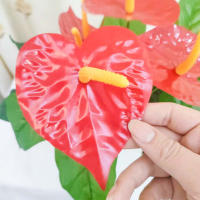 1PC Flores Artificiales De Palma Roja Texturizada Decoración Para Sala De Estar Y Mesas Plantas Verdes Y Rojas De Resina Para Fiesta - details 13