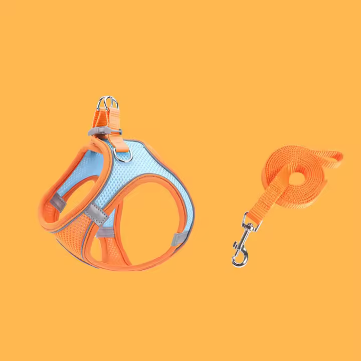 Correa para mascotas tipo chaleco, arnés para perros y gatos, cadena reflectante y transpirable para pasear perros, (L, patchwork naranja) - 1