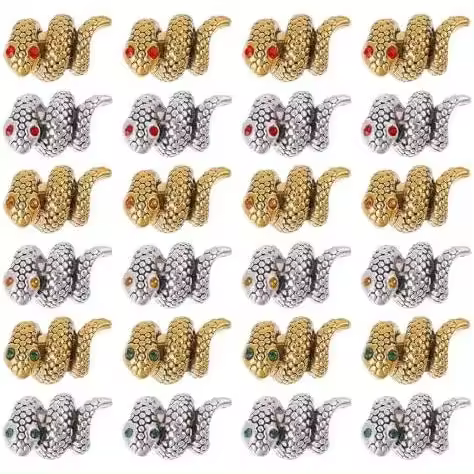 24 piezas de dijes de serpiente, pulsera de cuentas sueltas, aleación de moda, joyería DIY, accesorios de animales, 6 colores para hombres y mujeres, colgantes hechos a mano, accesorios para colgantes de cuentas - 1