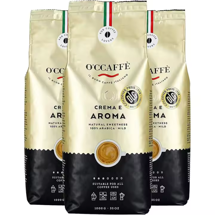 O'CCAFFÈ – ( 3 x1 kg ) Crema e Aroma 100% Arabica Cafe en Grano   Torrefacción extralenta Tueste Natural - 1