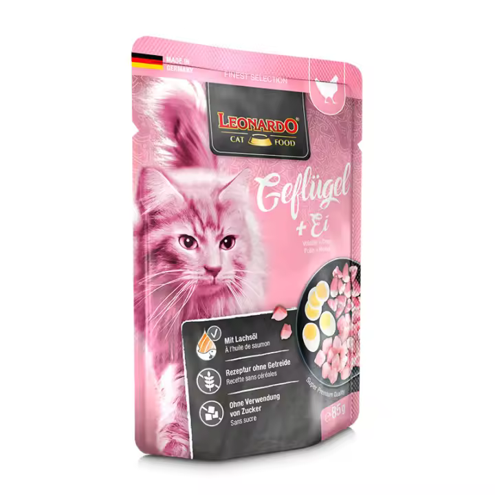 Leonardo Menú de Pollo y Huevo Sobres para Gatos - 16 unidades x 85 gr - 1
