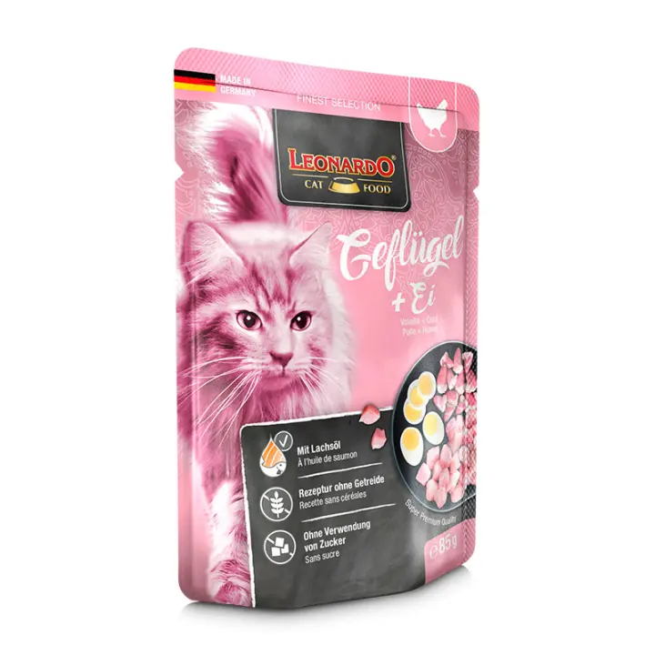 Leonardo Menú de Pollo y Huevo Sobres para Gatos - 16 unidades x 85 gr - 1