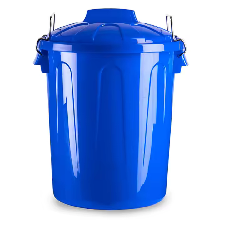 Tradineur - Cubo de basura de plástico - Incluye tapa y asas metálicas - Fabricado en España - Contenedor de residuos - Capacidad de 21 Litros - Ø 33,8 x 42,2 cm - Color Azul - 1
