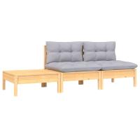 vidaXL Muebles de jardín 3 piezas madera maciza pino con cojines Marrón y gris, Natural y crema, Blanco Conjunto Terraza Muebles Jardín Exterior Juego de Muebles de jardín Mueble Jardín Exterior Muebles de Salon Exterior - details 2