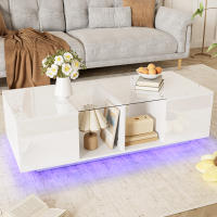 Moderna Mesa de Centro Blanca con iluminación LED, tablero de Brillo, 120x50x38,5 cm - details 3