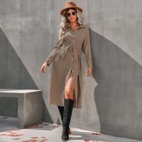 Vestido Largo Para Mujer De Otoño E Invierno Con Cuello V Y Botones Estilo Oficina Midi Color Sólido Cardigan De Manga Larga Tamaño S-3XL - details 8