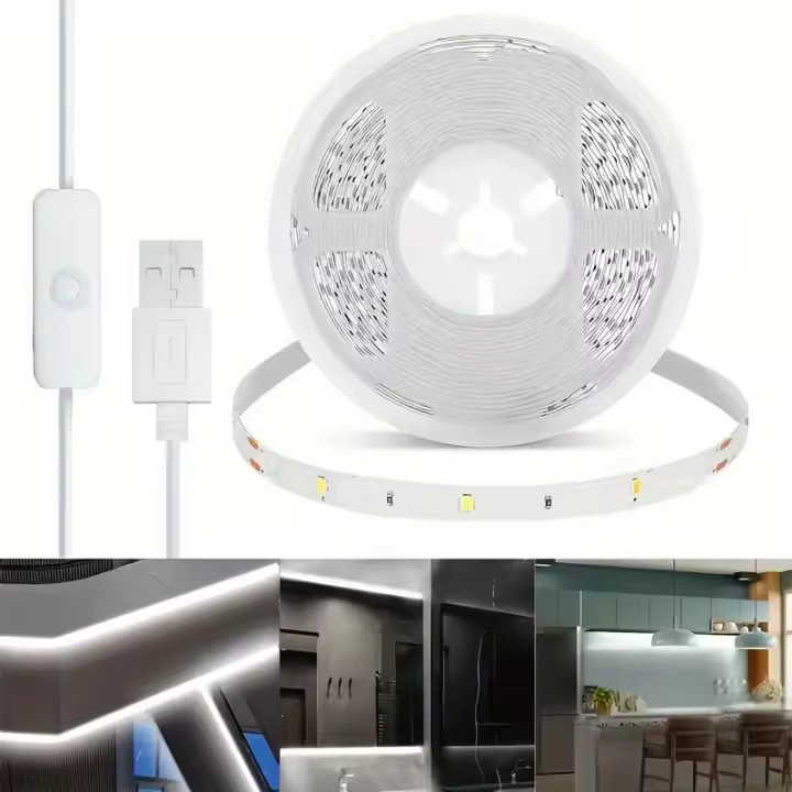 Tira De Luz LED Blanco 5V USB Con Interruptor Manual Control Remoto Adhesivo Doble Cara Para TV Cocina Armario - 1