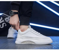 Zapatillas De Cuero PU Para Hombre Zapatillas Blancas De Moda Zapatillas De Patinaje Con Suela Plana Y Plataforma Para Aumentar La Altura - details 1