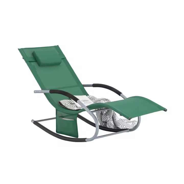 SoBuy Tumbona Mecedora con Almohada y Bolsillo Lateral Estructura de Hierro Malla Transpirable Teslin Cómodo Soporta hasta 150 kg Color Azul Marino 63 x 150 x 83 cm OGS28-WD ES - 1