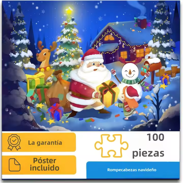 100Pcs Rompecabezas De Navidad Con Santa Divertido Y Educativo Juego De Familiar Tiempo Xmas Newyear Regalos Para Edad 3-6Años Material Papel - 1