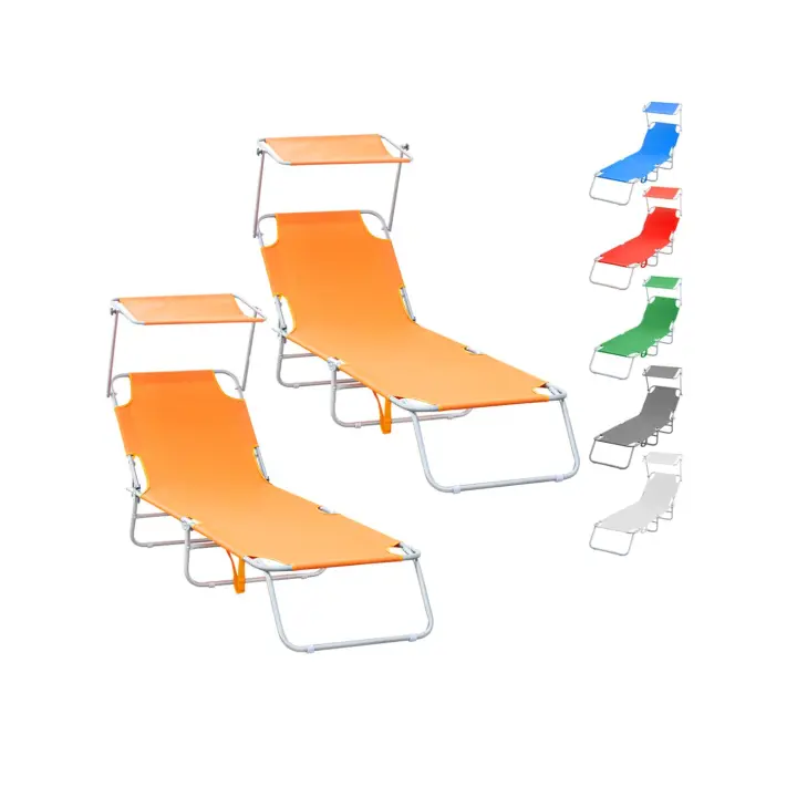 Mediawave Store 2 piezas plegable Sunbed 2309P acero reclinables respaldo y sombrilla - 1