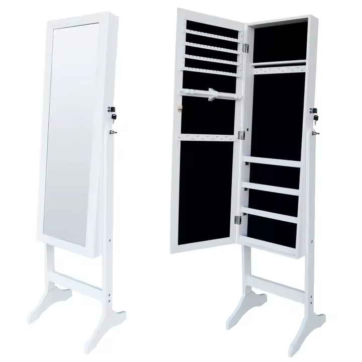 Espejo Joyero de pie Habitación Dormitorio Color Blanco 36x155x40 cm - 1