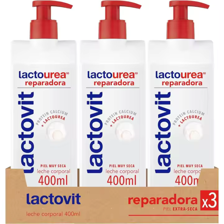 Lactovit - Leche Corporal Reparadora Lactourea【Pack 3X400 ML】con Protein Calcium, para Pieles Secas y Extra Secas【ROUA】 - 1