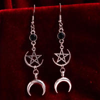 Pendientes Colgantes Góticos Estrella Luna Punk Y2K Para Mujeres Y Hombres Joyería De Fiesta Trenzada Plata Color Nueva Tendencia 2023 - details 3