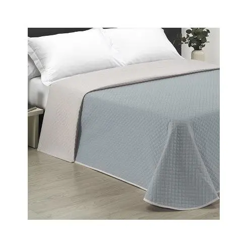 Colcha Bouti Reversible de Verano con Cojines Rombitos Celeste/Beige Sibiles 00169 - 1