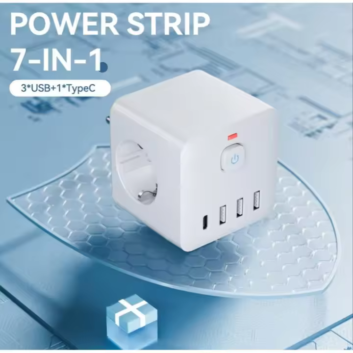 ORION91oficial® - Múltiple Clavija Enchufe 7 en 1 Blanco, Protector contra sobretensiones, 3 salidas de CA, 3 USB, 1 tipo C, Carga Rápida - spaziOrion91 - 1