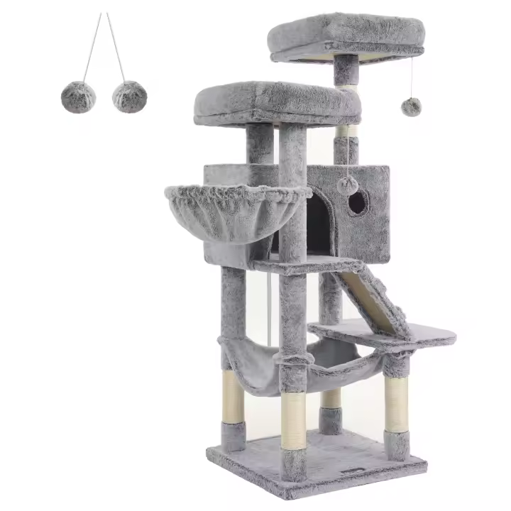 FEANDREA Árbol de Gatos, Torre de Gatos Grande, Azul Grisáceo/Marrón Claro - 1