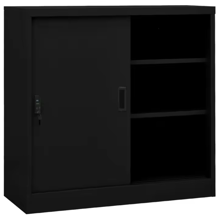 vidaXL Armario de oficina con puerta corredera acero negro 90x40x90cm - 1