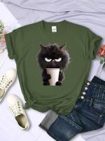 Camiseta Kawaii Para Mujer Con Estampado De Gato Negro Y Taza De Papel Cuello Redondo Transpirable Suave Verano Ropa De Calle - details 10