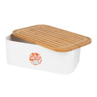 Cofan Panera con tapa de bambú | Tapa y tabla de corte | Color: blanco, negro o verde con madera | Gran capacidad de 6,5 l | Diseño minimalista | Conserva el pan fresco y Organizar tu cocina | Diseño Minimalista para todo tipo de Cocinas - details 0
