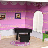 HOMCOM Casa de Muñecas de 3 Pisos con Patio 86x30x87 cm Muebles Accesorios Completos Diseño Lindo Casita Muñecas de Juguete Madera Rosa - details 7