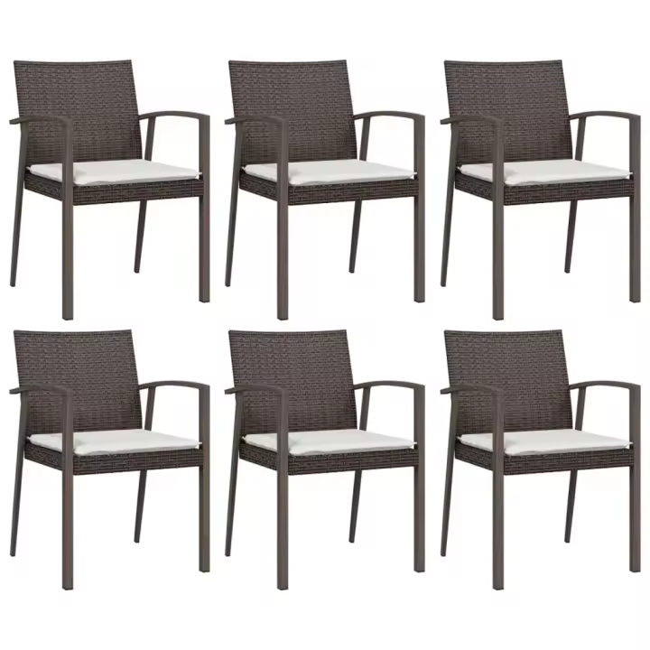 vidaXL Sillas jardín cojines 6 uds ratán sintético marrón 56,5x57x83cm - 1