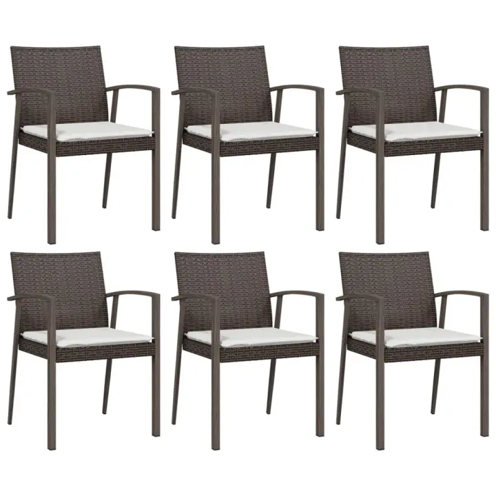 vidaXL Sillas jardín cojines 6 uds ratán sintético marrón 56,5x57x83cm - 1