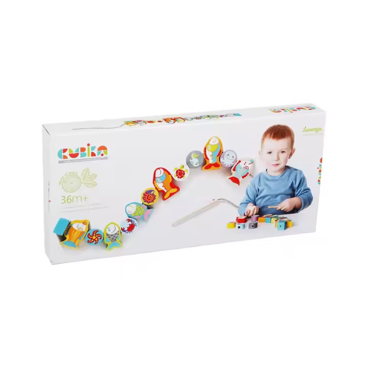 Juego de Enhebrar Peces de Madera de Cubika - 1