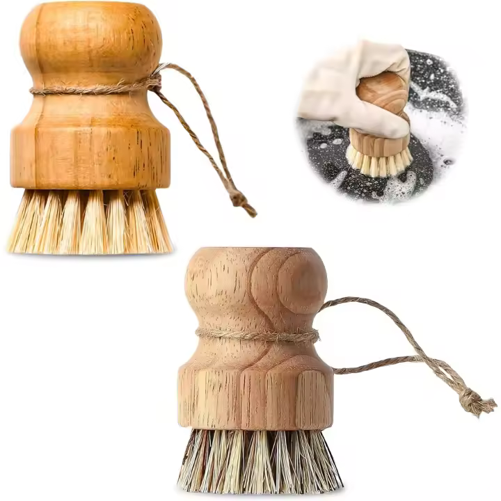 2 Pinos para setes y verduras-Madera con hilo y Cerdas Naturales-Para Cocina y baño - 1