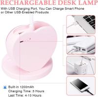 Linda lámpara de escritorio Rosa con Puerto de Carga, portalápices y soporte para teléfono, Luz de Lectura tácthil Con 2 Modos de color, lámpara de Protección ocular para Estudio y más. - details 3