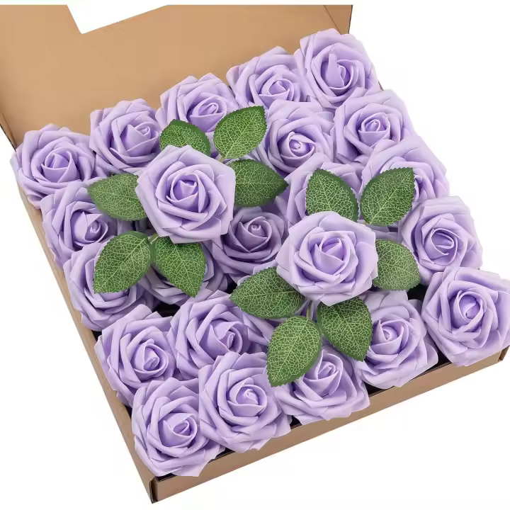 DuHouse 25Pcs Artificial Roses Flowers Fake Rose with Stems Real Touch Foam Flower Head for DIY Wedding Bridal Bouquet Baby Shower Centerpiece Floral Arrangement Party Home Decor(Navy Blue) - 1