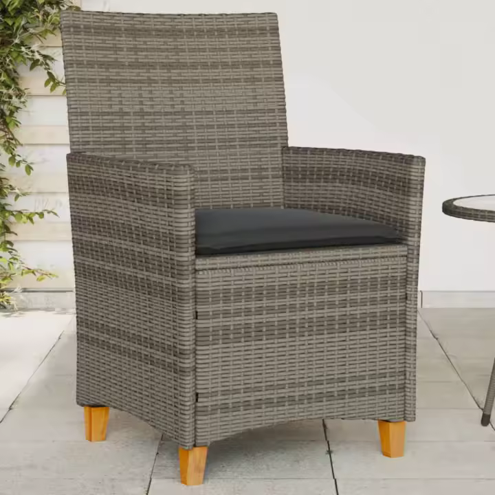 vidaXL Sillas de jardín y cojines 2 uds ratán PE gris y madera maciza - 1