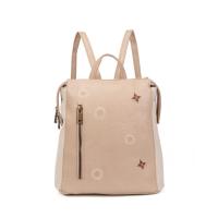 Mochila de mujer en polipiel y textil con bordados decorativos, diseño moderno y acabados artesanales, ligera y funcional para uso diario, ideal para ciudad, escapadas o viaje, disponible en colores beige, verde, rosa y más | Sara Bags - details 1