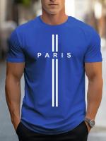 Camiseta De Algodón Puro 100% Para Hombre Estampado De París Ajuste Casual Holgado Veraniego Con Cuello Redondo Y Mangas Cortas - details 4