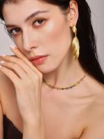Medieval DE LA vitimia a Rayas pendientes colgantes de Concha Larga temperamento de moda de Maple de Titanium Chapado en oro de 18 Quilates pendientes de alta gama - details 2
