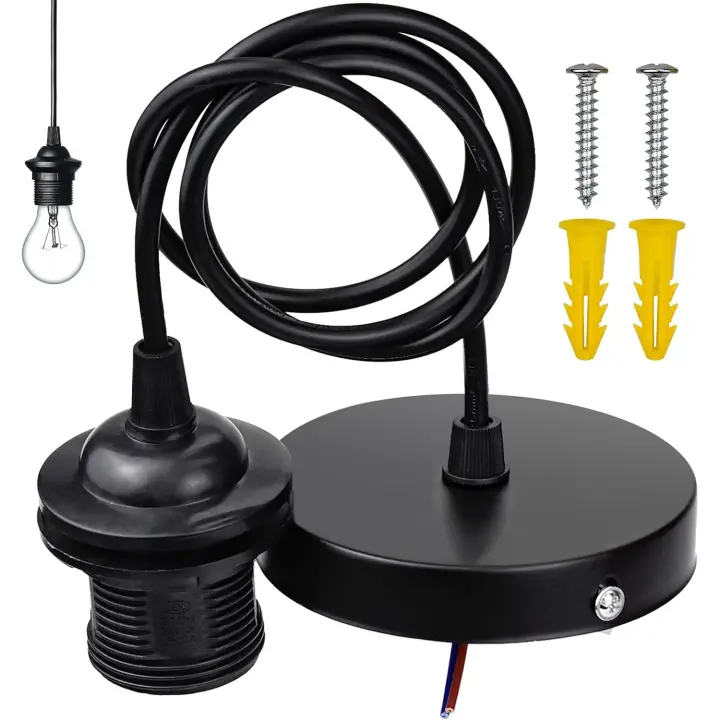 Lámpara colgante con soporte de cable de suspensión E27, accesorio para lámpara colgante con cable de 1 m para bar, cafetería, tienda de ropa, hogar, hotel (negro) - 1