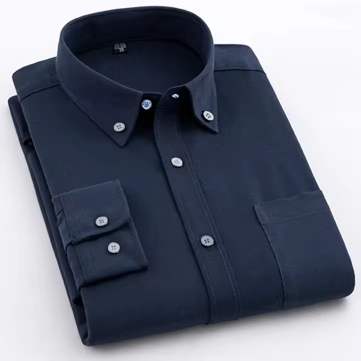 Camisa Oxford Para Hombre Algodón Y Poliéster Manga Larga Color Sólido Cuello Polo Estilo Casual Ajustada Primavera Otoño - 1