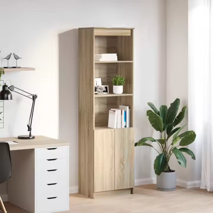 vidaXL Aparador alto roble 50x35x180 cm madera de ingeniería en color Negro/Marrón roble/Roble ahumado y más - 1