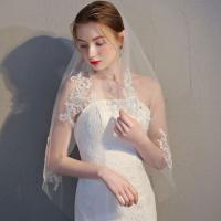 Velo De Novia De Encaje Con Aplicaciones De Cristal Talla Única Largo De Caderas En Tulle Suave Accesorios Para El Cabello Para Mujeres - details 0
