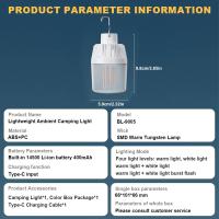 Lámpara LED Portátil Recargable USB Para Exteriores Emergencias Pesca Camping Patio Porche Jardín Iluminación Con Gancho - details 1