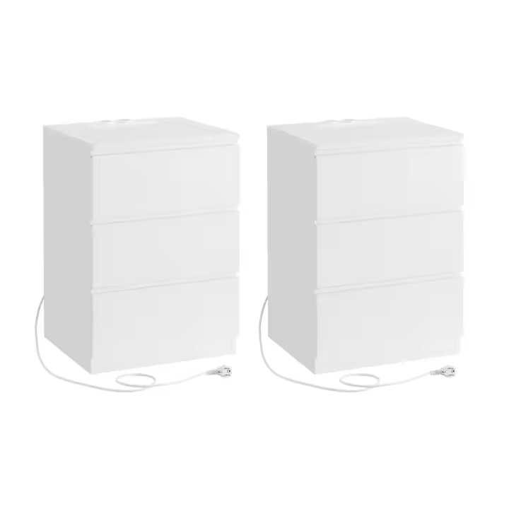 VASAGLE Mesitas de Noche con Estación de Carga, Juego de 1/2, Mesas Auxiliares con 3 Cajones, 2 Tomas CA, 2 Puertos USB, para Salón, Dormitorio, Estudio, Moderno, Blanco Nube - 1