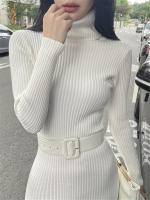 Vestido De Térmica Otoño Invierno Para Mujer Seoulish Con Cuello Alto Y Manga Larga Cinturado Estilo Elegante Oficina Longitud Rodilla Ajustado Bodycon - details 4