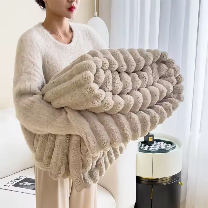 Manta De Peluche De Conejo Artificial Para Otoño Manta De Sofa Suave Y Cálida Manta Gruesa Para Cama Color Plush Tamaño Grande - 1