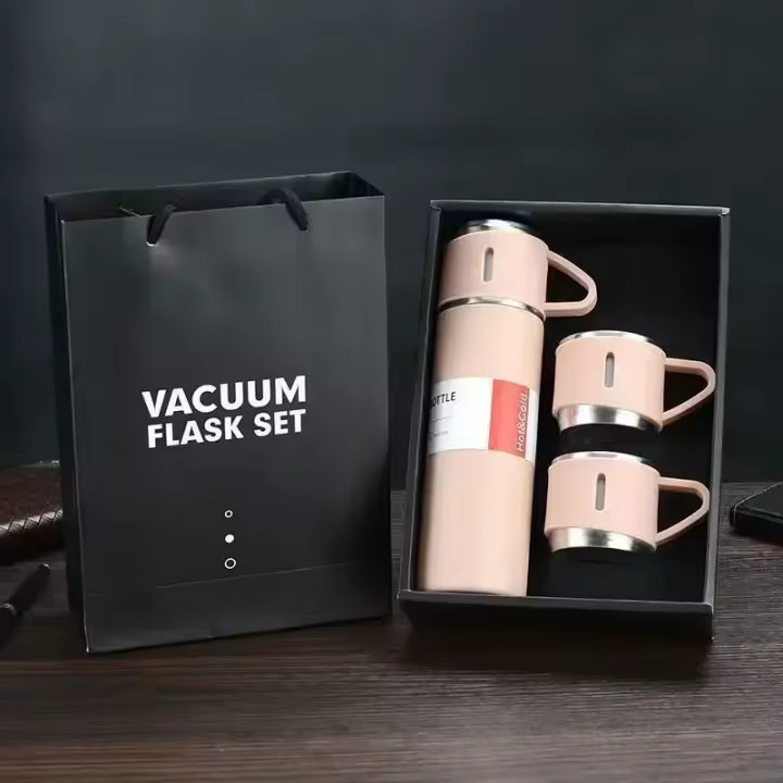Termo Aislado Con Tres Tapas Retención De Calor/Coldo 24 Horas Acero Inoxidable Regalo Empaquetado En Vació Flas Y Termoses - 1
