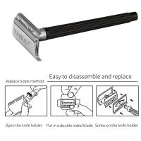 Afeitadora Manual Clásica Para Hombres Cuchilla De Seguridad Doble Hojas 1 Mango + 1 Hoja Metal Tradicional Afeitadora Tamaño 11cm - details 0