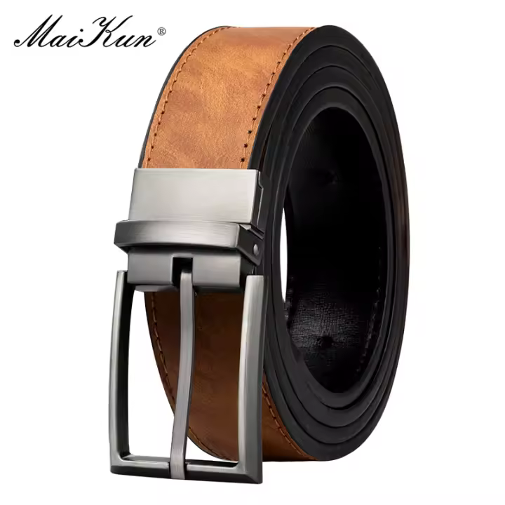 Cinturón De Cuero Reversible Para Hombres Maikun Color Marrón Diseñador Cinturón Para Pantalones Estilo Elegante Y Moderno - 1